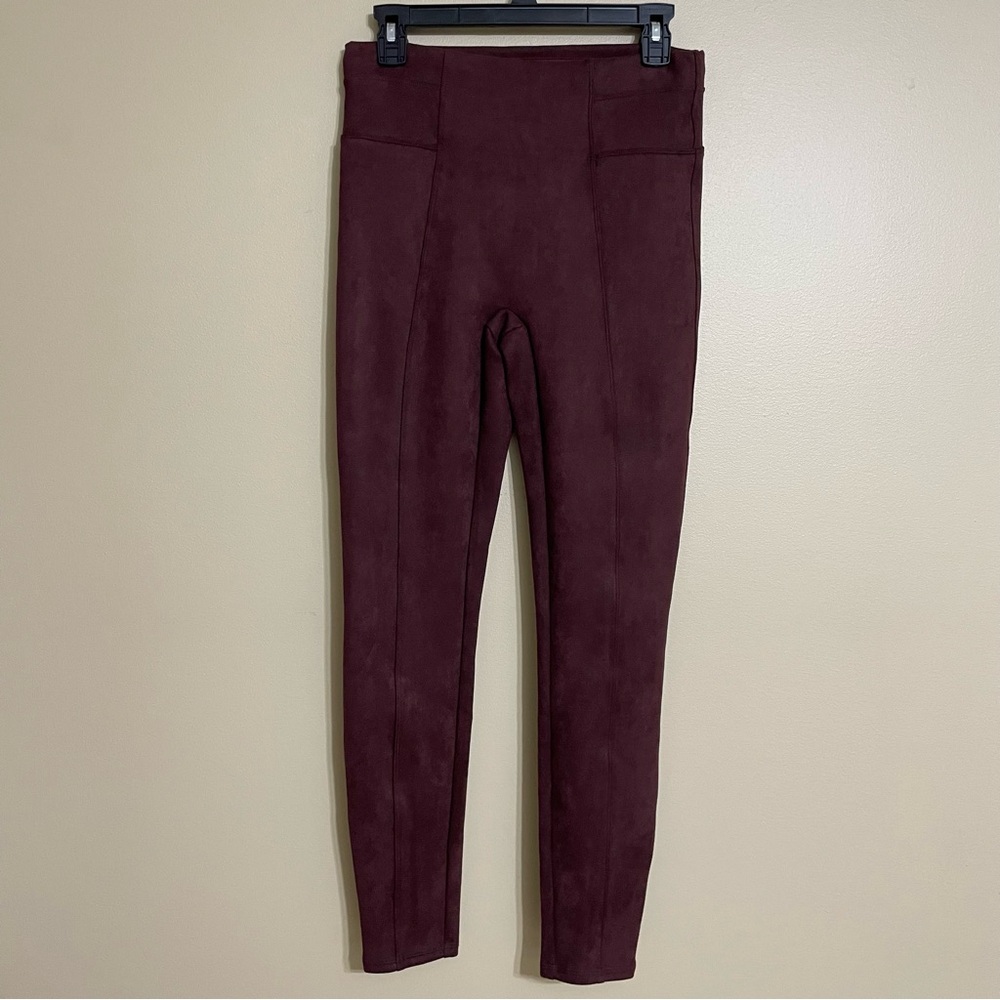 SPANX Faux Suede Merlot Maroon Leggings‎ size medium